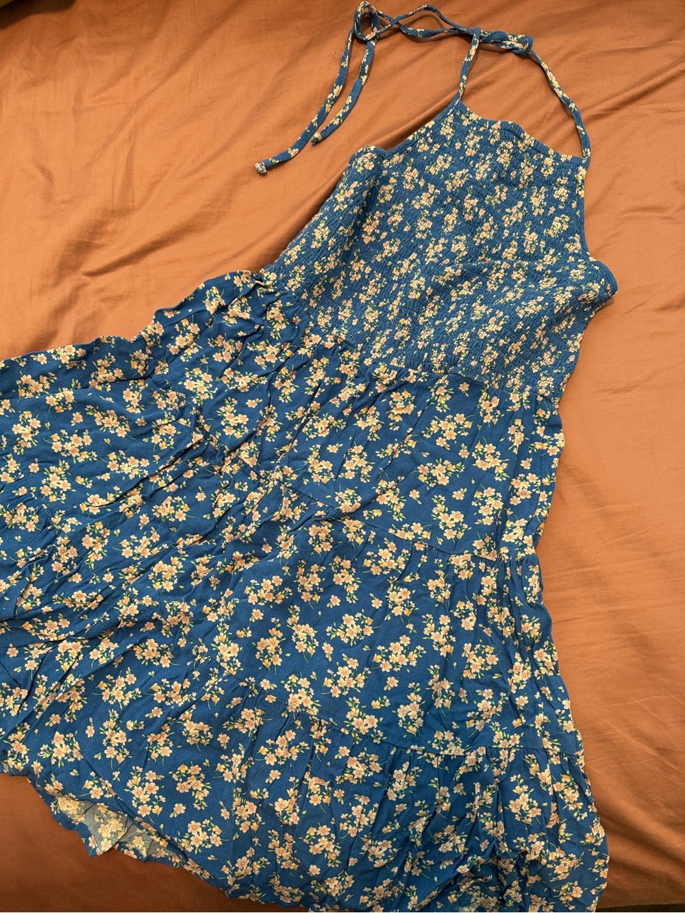American Eagle Outfitters Blue Floral Halter Dress